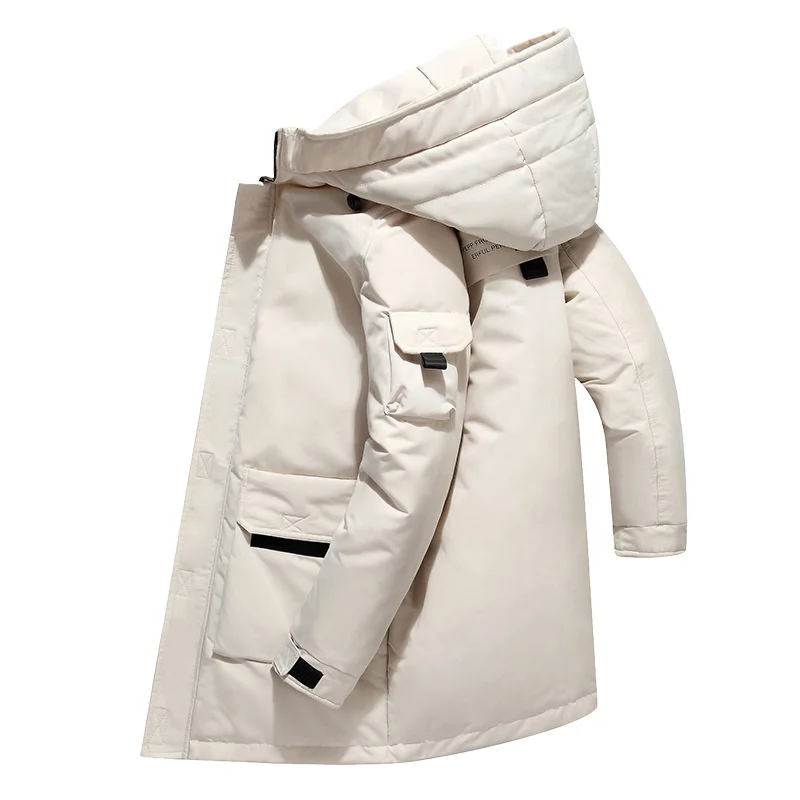Piumino Invernale Da Uomo Lungo E Spesso Caldo Parka Cappotti Puffer White Duck Casual Tooling Giacca A Vento Con Cappuccio