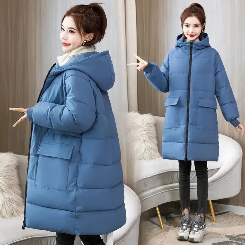 2023 New Winter Parka Long Puffer Coat Donna Giacche Warm Hooded Parka Cappotti Femminili Giacca Donna Abbigliamento In Cotone Xl-8Xl