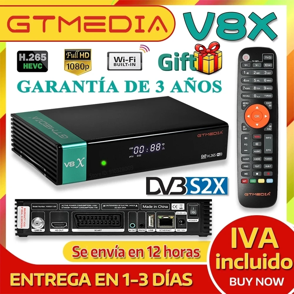 Ricevitore Satellitare Gtmedia V8X H.265 Decoder Dvb S2 S2X Con Wifi Integrato, Supporto Tntsat Smart Gt Media V7S 2X, Supporto Usb, H.264