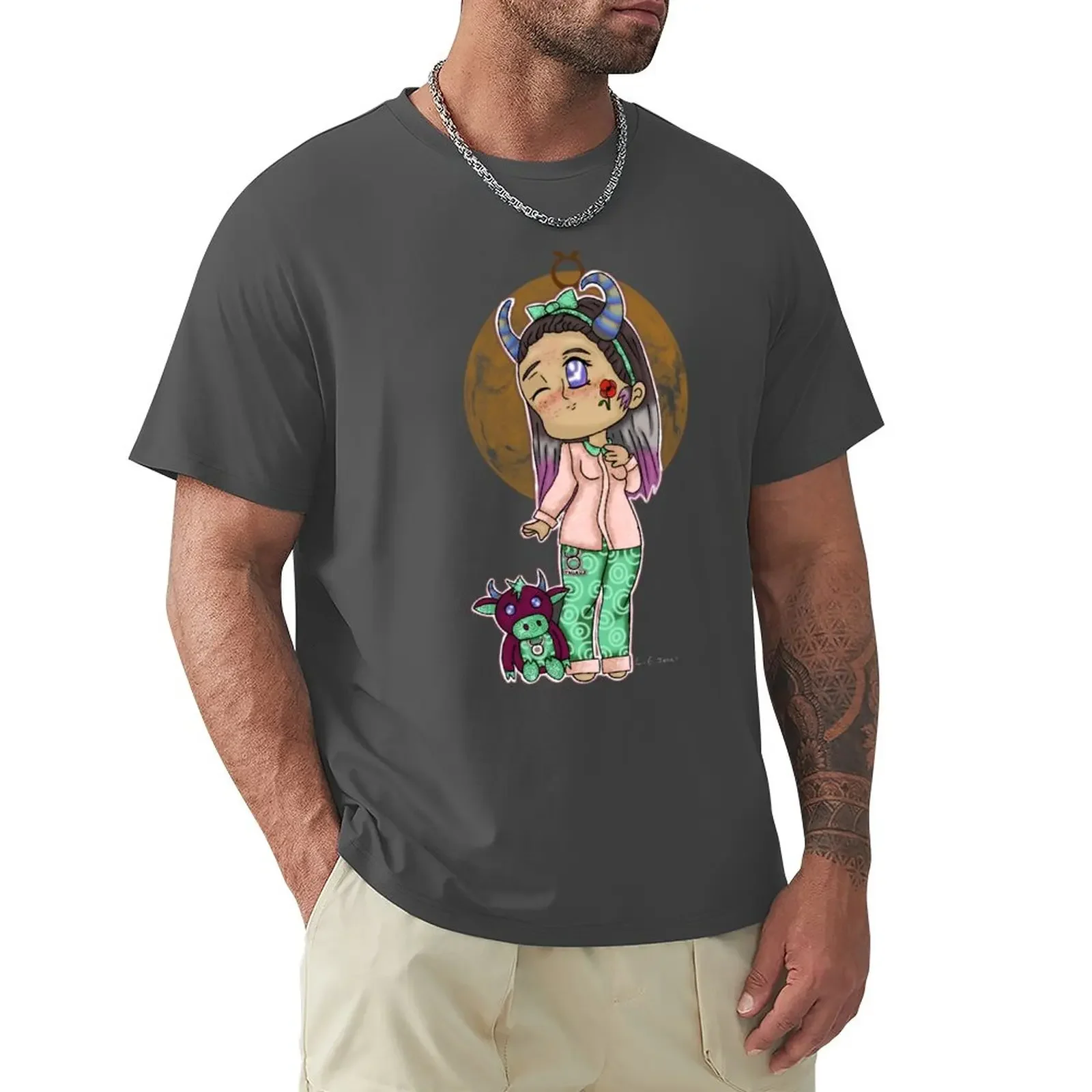 Chibi Taurus Zodiac Sign T-Shirt Heavyweights Cute Tops Plus Size Animal Prinfor Boys Mens Magliette Grandi E Alte