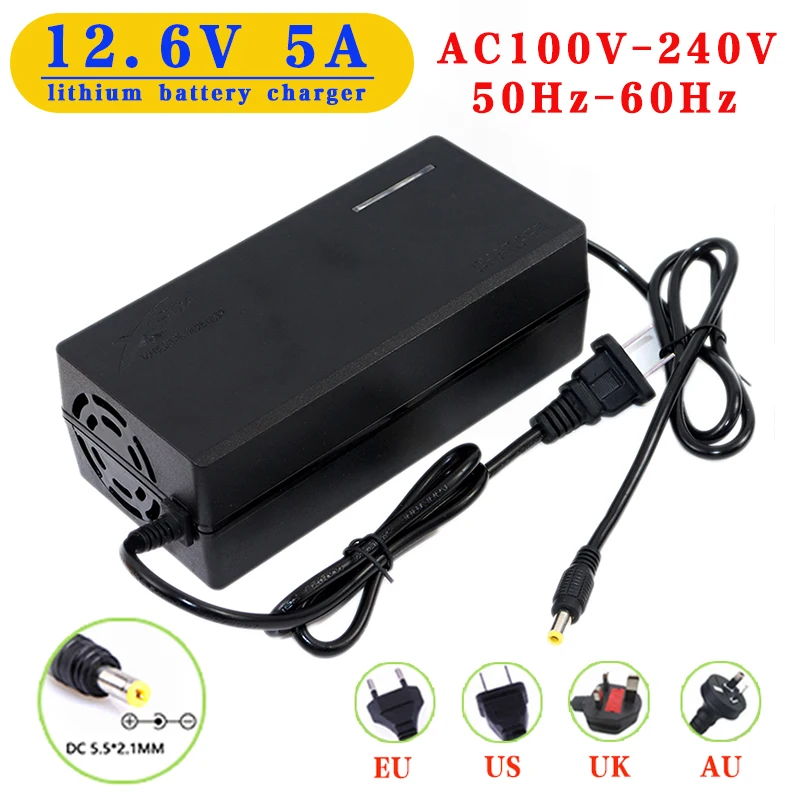 Ac100V-240V Dc 12.6 V 5A Caricabatterie 12 V Volt Adattatore Di Alimentazione 5.5*2.1Mm 12.6 V 5 A Per 18650 Batteria Al Litio Eu Us Uk Au Plug