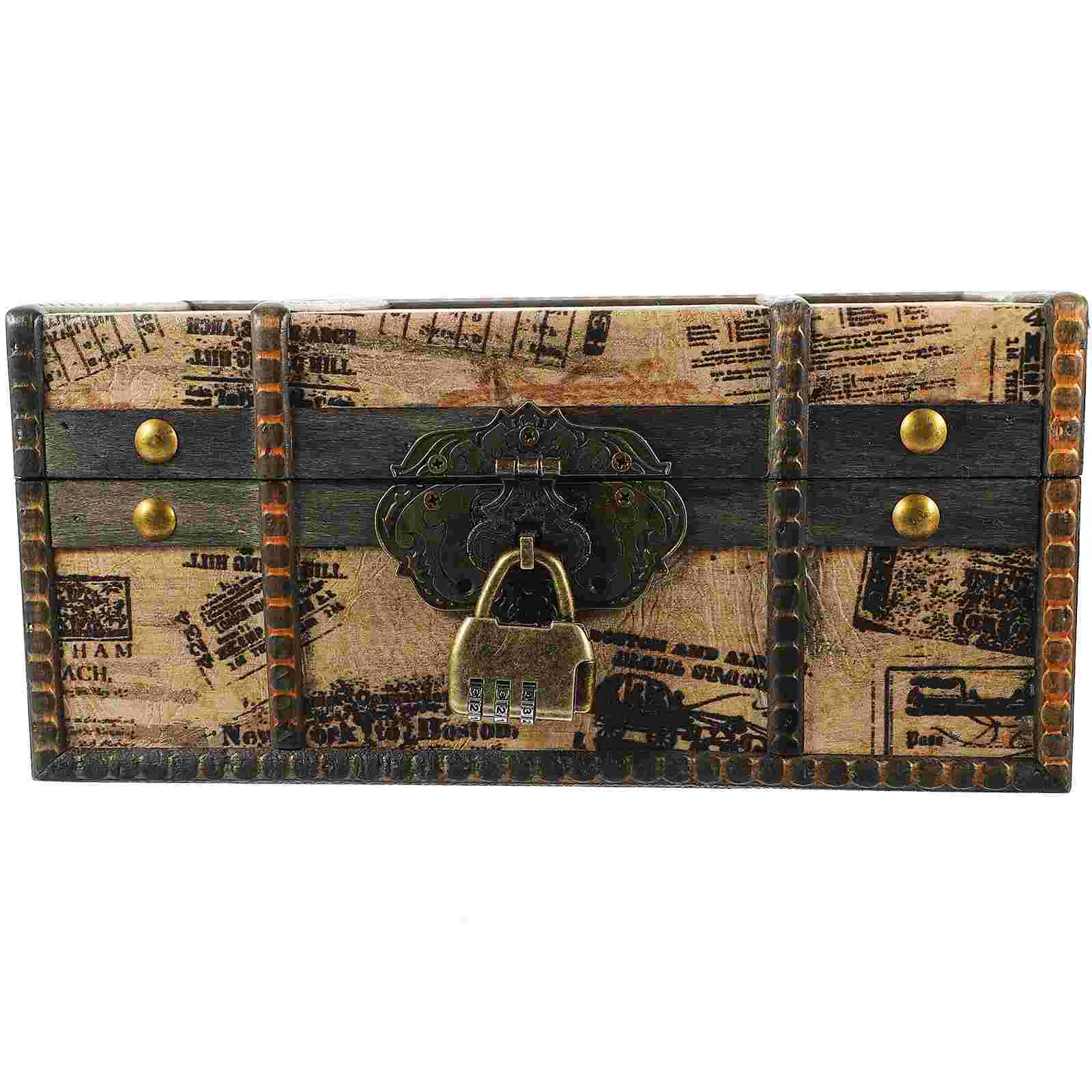 Vintage Wood Treasure Chest Keepsake Jewelry Pirate Treasure Box Decorativo Scatola Di Legno Jewelry Organizer Lock Office