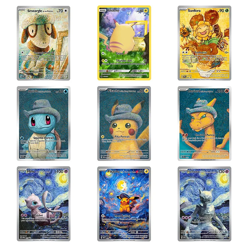 Anime Game Collection Carte Ptcg Van Gogh Paintings Series Starry Night Pikachu Charizard Squirtle Eevee Mew Hobby Giocattoli Regalo
