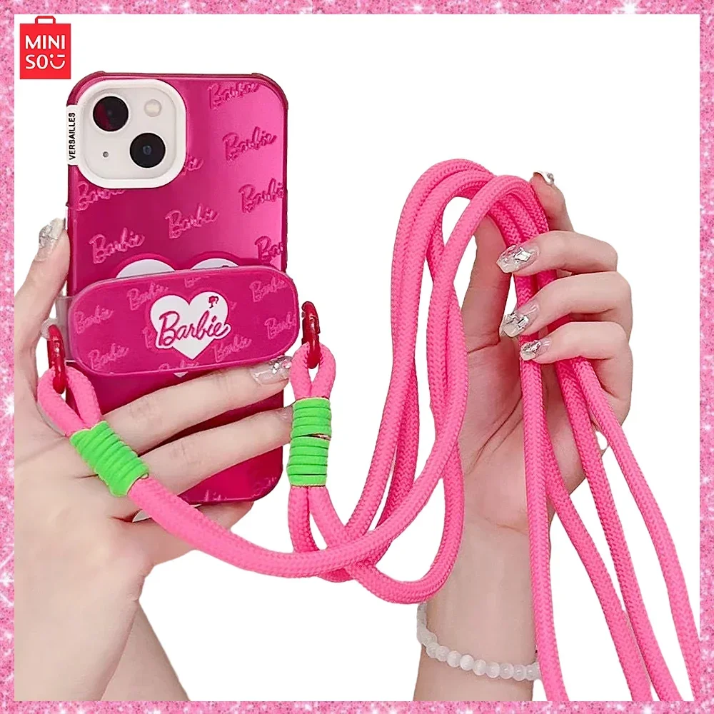 Barbie New 2024 Kawaii Cartoon Y2K Girl Rose Red English Long Strap Iphone 14/13Pro Max Custodia Regalo Di Compleanno
