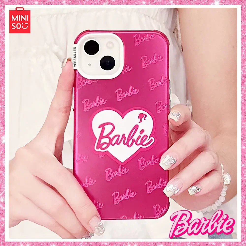 Miniso 2024 New Barbie Y2K Girls Rose Red English Letter Cartoon Iphone 14/13/12 Pro Max Custodia Regalo Di Compleanno