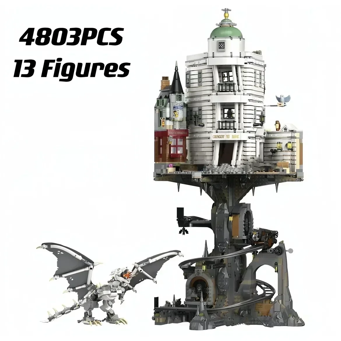 4803 Pz Wizarding Bank Building Blocks Modello 76417 Gringottsed Assemblaggio Mattoni Giocattoli Ironbelly Dragon Castelli Regali Di Natale
