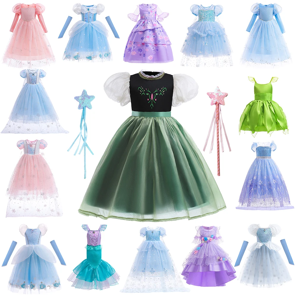 2024 Ragazze Principessa Elsa Anna Dress Up Halloween Carnival Tinker Bell Costume Cosplay Summer Party Light Blue Cenerentola Dresses