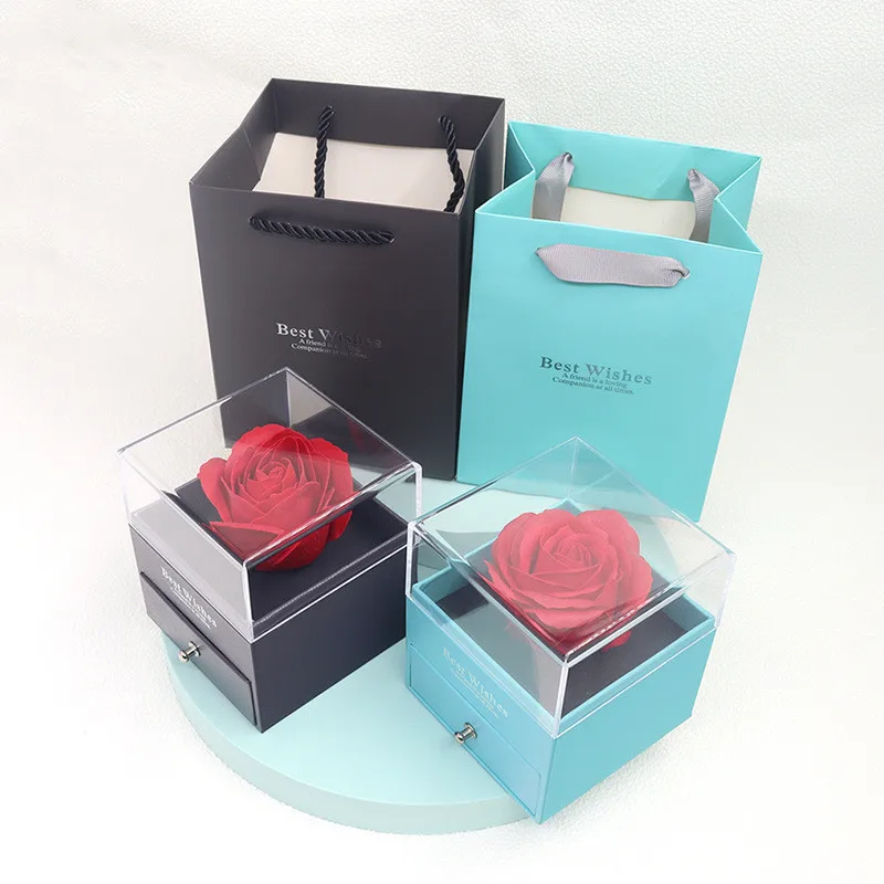 San Valentino Eternal Rose Jewelry Ring Gift Box Cassetto Matrimonio Ciondolo Collana Custodia Per Le Donne Fidanzata Rose Gift Box Set