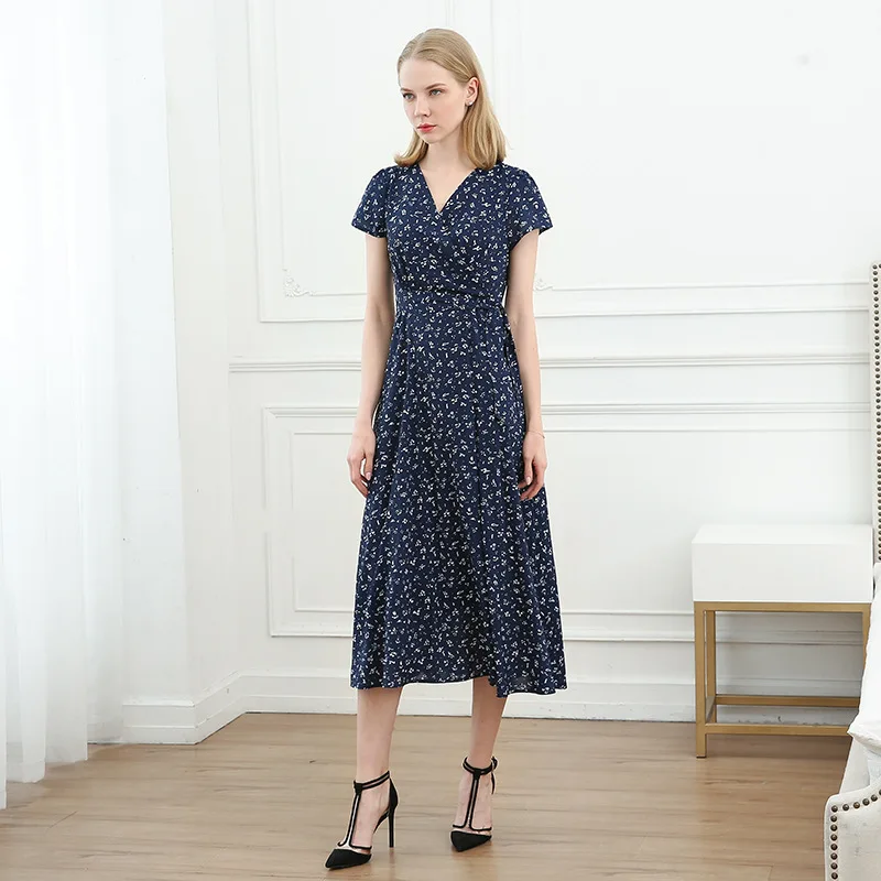Pg Dvf2024 Abito Francese Estate Donna Nuovo Fiore Frammentato Orlo Grande Elegante Vita Dimagrante Scollo A V Tea Break Dress