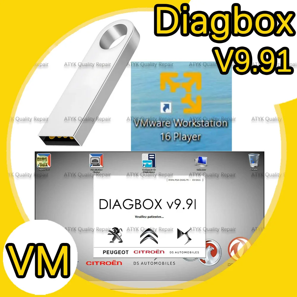 Per Pp2000 Diagbox V9.91 Versione Macchina Virtuale Software Diagnostico Diagbox 9.91 Strumenti Di Ispezione Tuning Scatola Di Riparazione Automatica 
