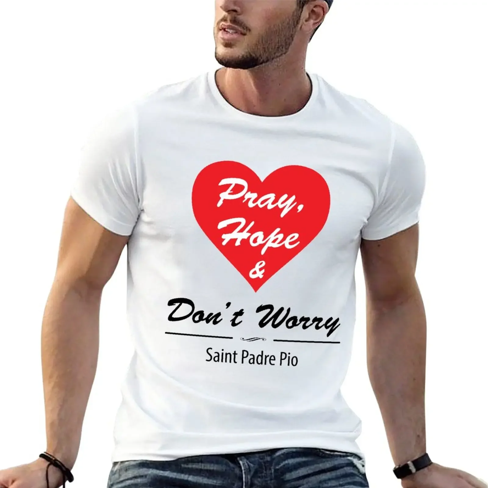 Padre Pio - Catholic Saint Miracle Worker Heart T-Shirt New Edition Abbigliamento Estetico Pesi Massimi Magliette Divertenti Per Uomo