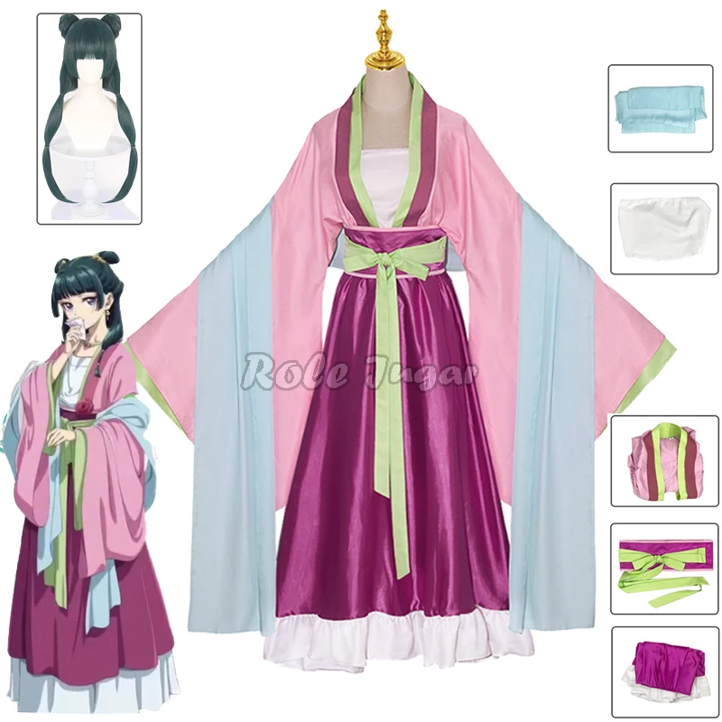 Maomao Costume Cosplay Anime The Apothecary Diaries Pink Top Gonna Suit Donna Costumi Di Halloween Parrucche S-2Xl
