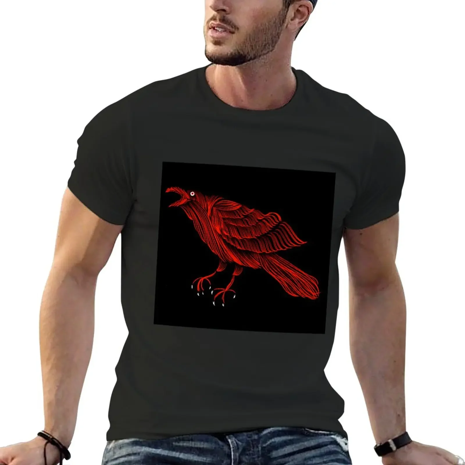 T-Shirt Red Goth Raven T-Shirt Oversize Kawaii Clothes Per Uomo Graphic