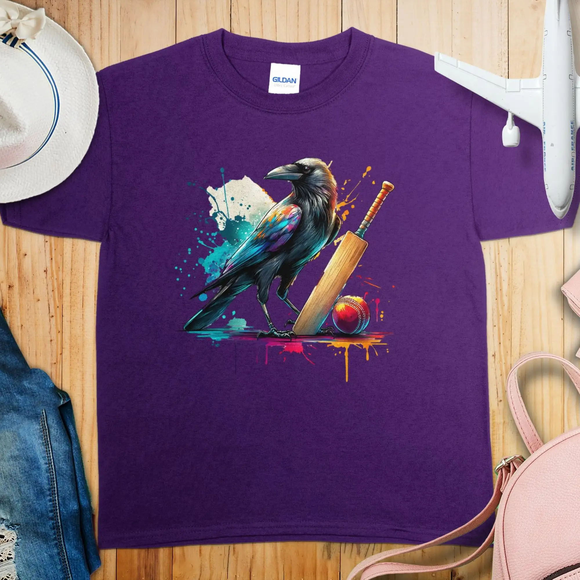 Maglietta Giovanile Colorful Raven Cricket Abstract Animal Sports Streetwear Bird Player Per Bambini