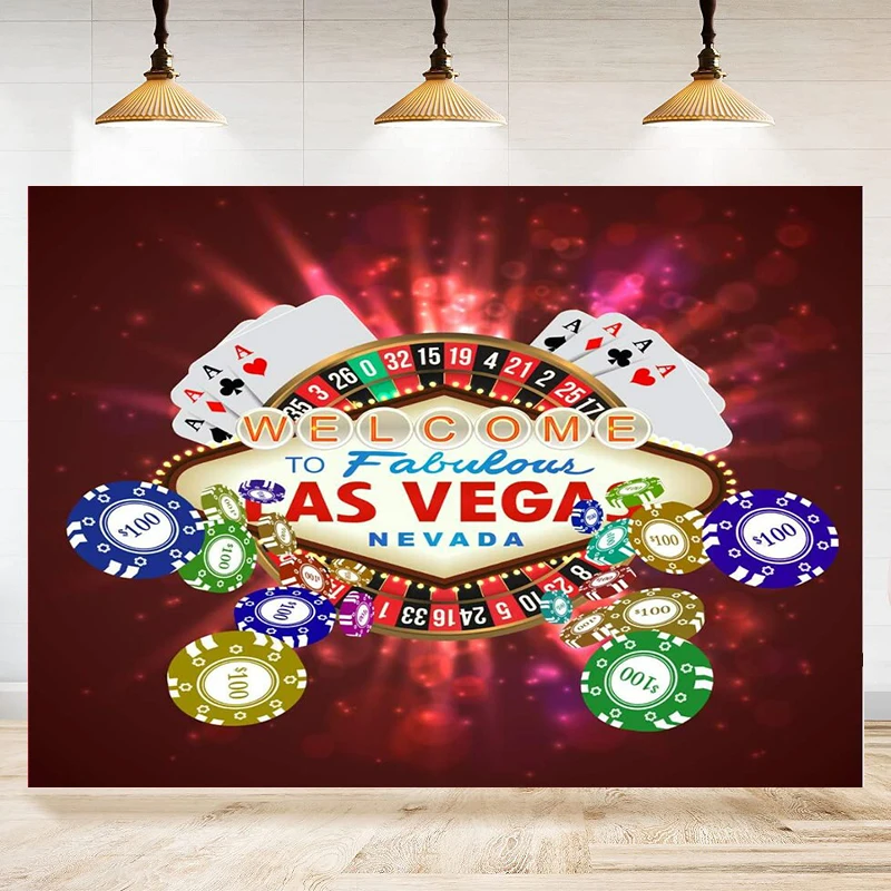Fondale Fotografico Poker Dice Roulette Casino Las Vegas Compleanno Tema Rosso Sfondo Royale Casino Birthday Party Banner