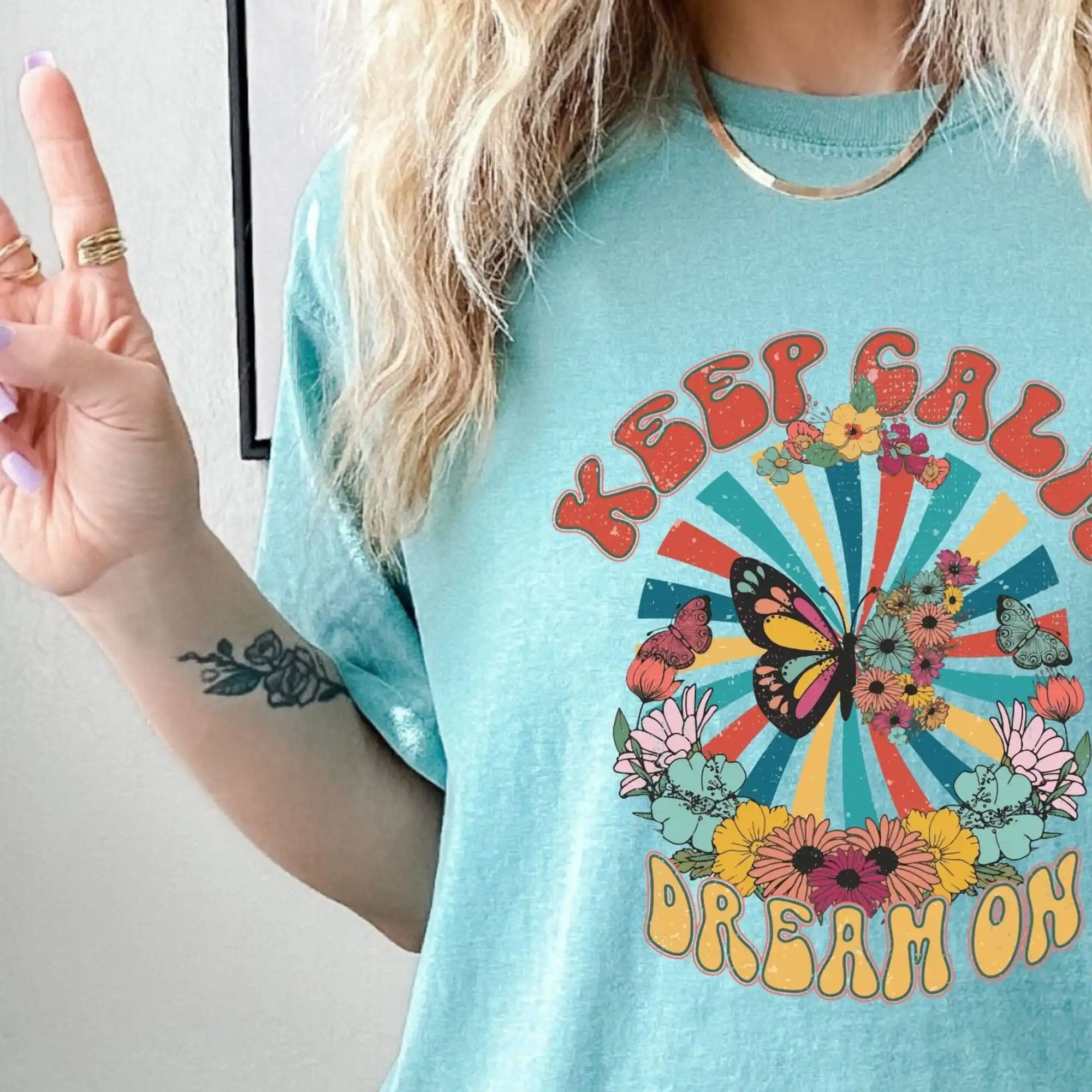 Keep Calm Dream On T Shirt Daisy 70S Retro Floral Oversize Dress Motivazionale E Carry
