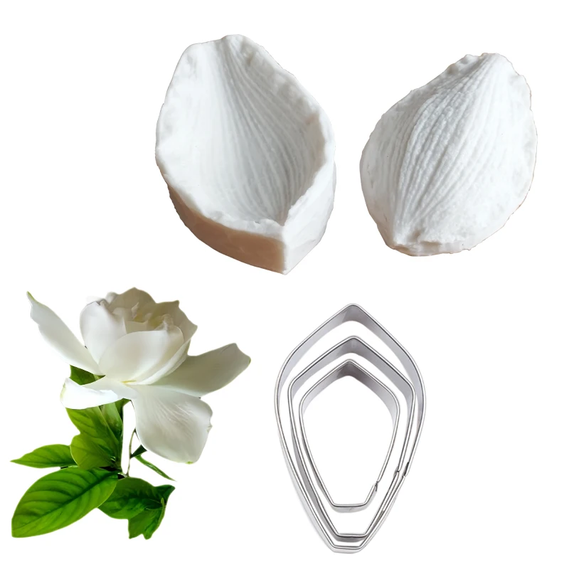 5Pcs Gardenia Flower Petal Veiner Stampo In Silicone Set Di Stampi Per Taglierina In Acciaio Inossidabile Strumento Per Decorare Torte Fondente Forma 