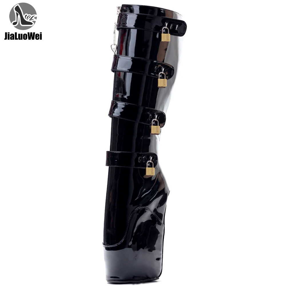 Jialuowei Fetish Ballet Boots Donna 18Cm Tacco Super Alto Sexy Wedge Hoof Heelless Platform Shoes Stivali Da Schiavo Alti Al Ginocchio Con Serratura