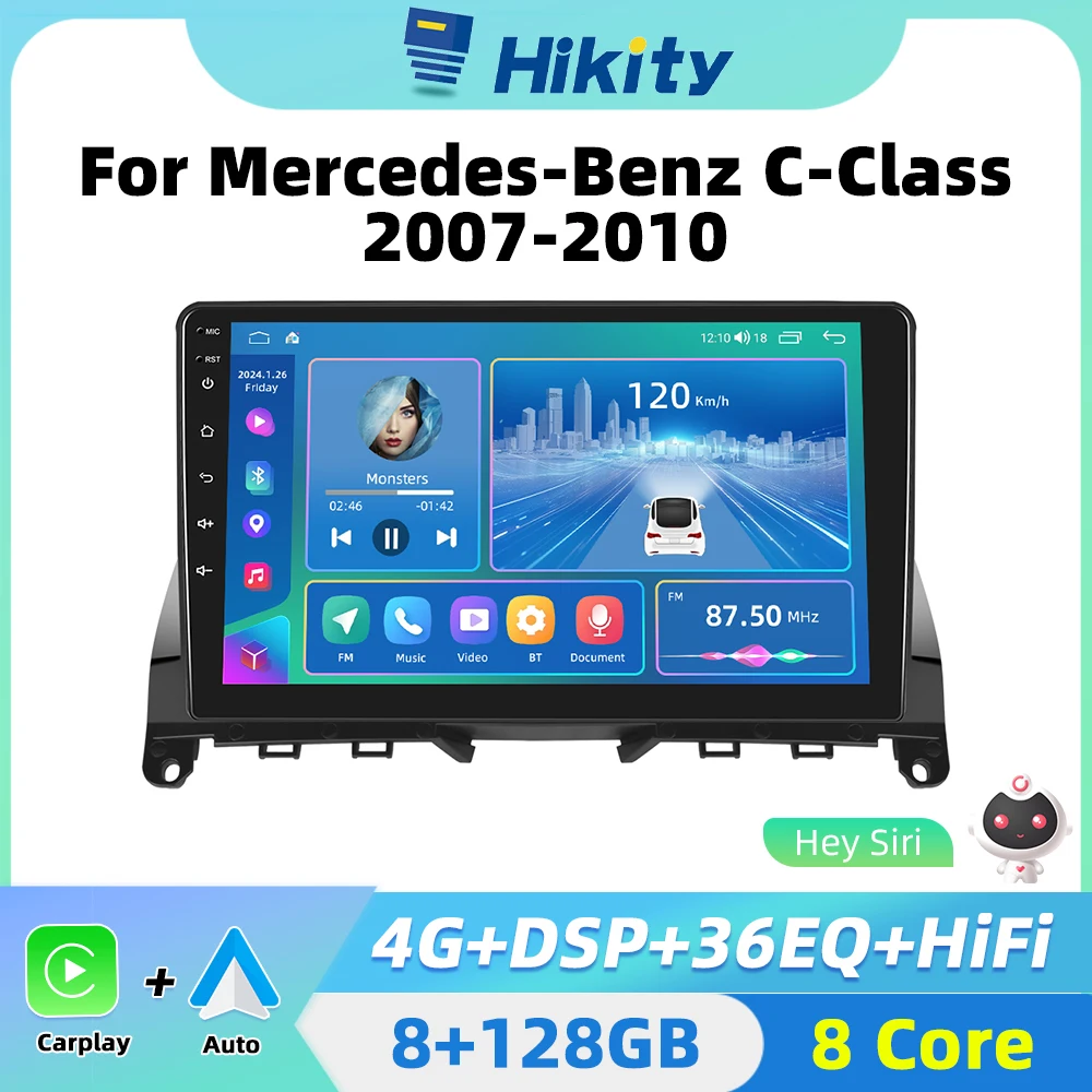 Hikity Android Car Stereo Radio Per Mercedes Benz Classe C 2007-2010 Carplay Android Auto Auto Stereo 2 Din Autoradio