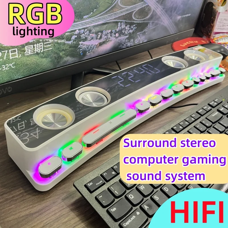 Hifi Bluetooth Wireless Soundbar Stereo Subwoofer Desktop Strip Rgb Light Altoparlante Meccanico Home Theater Tv Computer Boombox Fm