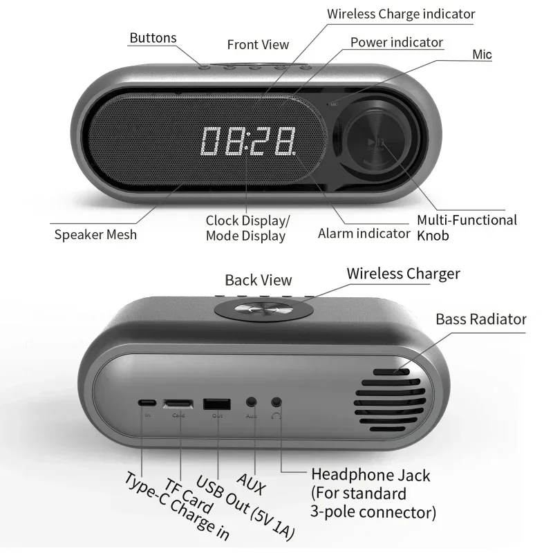 Supporto Tf Card Radio Fm Soundbar Home Bedroom Student Clock Wireless Soundbar Hifi Music Box Bluetooth Speaker Clock Dual Alarm