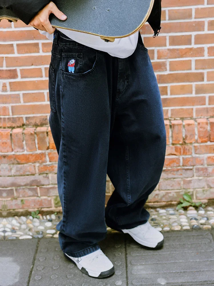 Polar Skate Co Big Boy Jeans Con Motivo Ricamato Alla Moda Pantaloni Da Papà Larghi A Gamba Dritta Da Uomo Jeans Da Skateboard A Gamba Larga