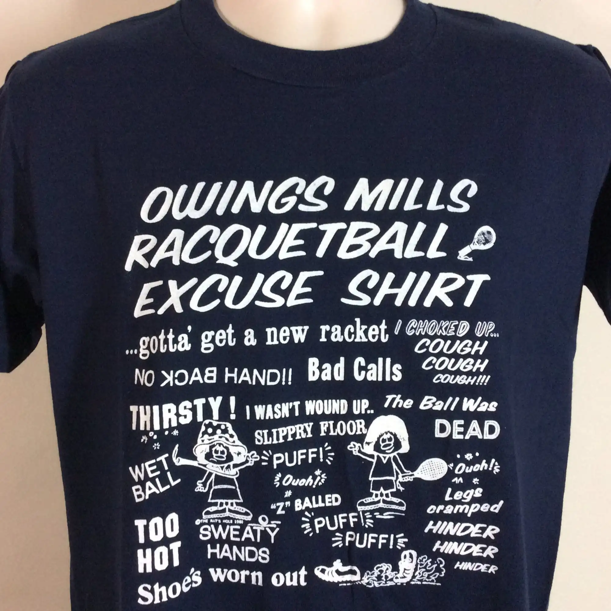 Vtg 1980 Owings Mills Racquetball Hose Tshirt Blue M/L 80S Velva Sheen 50/50