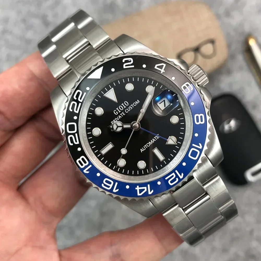 Orologio Meccanico Automatico Da Uomo Luxury Gmt Sapphire Black Blue Ceramic Bezel Luminoso