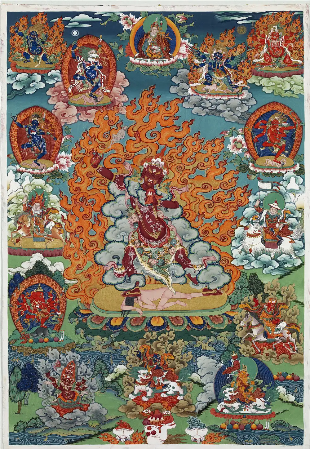 Guru Dragpo,Guru Rinpoche Thangka, Ganganra Buddista Tibetano Thangka Art, Giclée Stampato E Incorniciato A Mano, 47 "X 32"