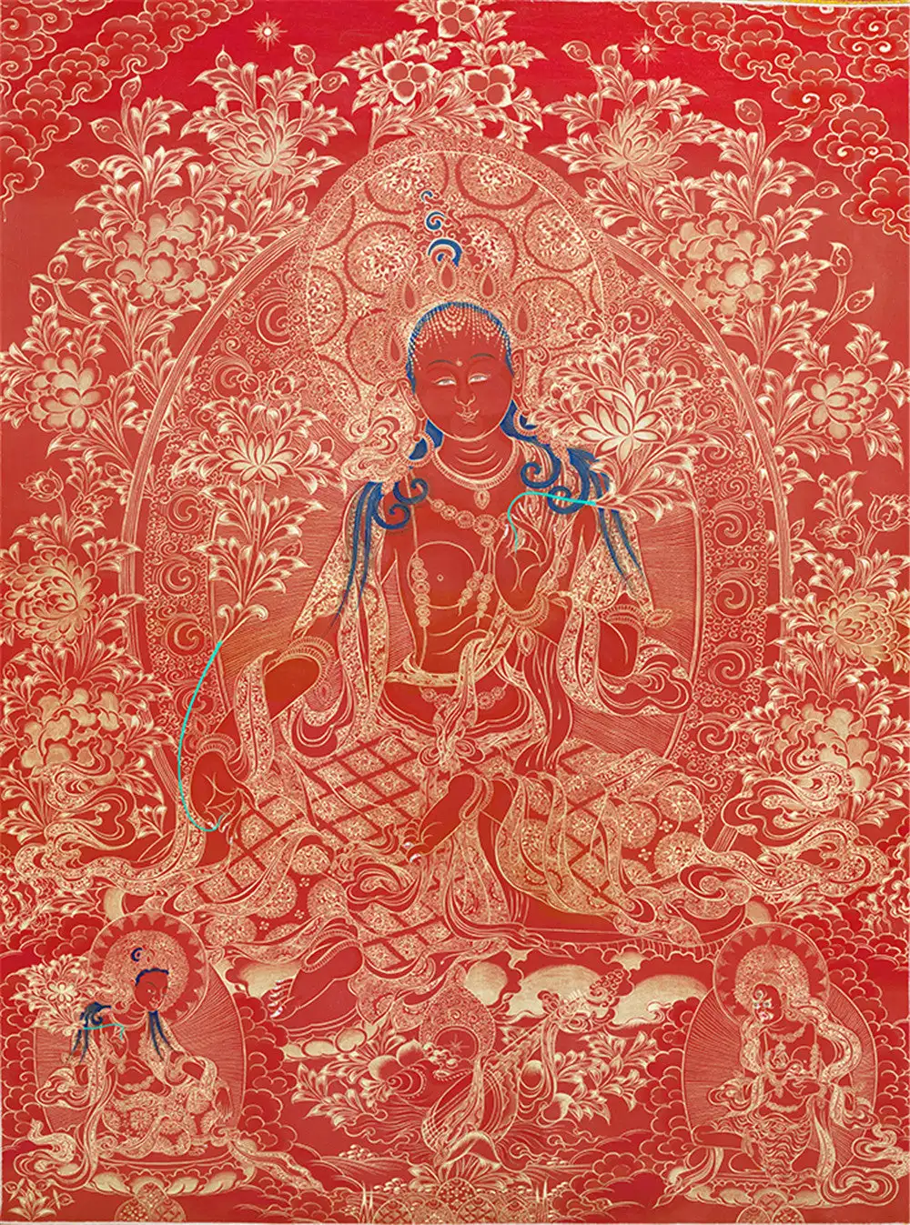 Red Tara Thangka, Ganganra Buddista Tibetano Thangka Art, Giclée Stampato E Incorniciato A Mano, 47 "X 32"