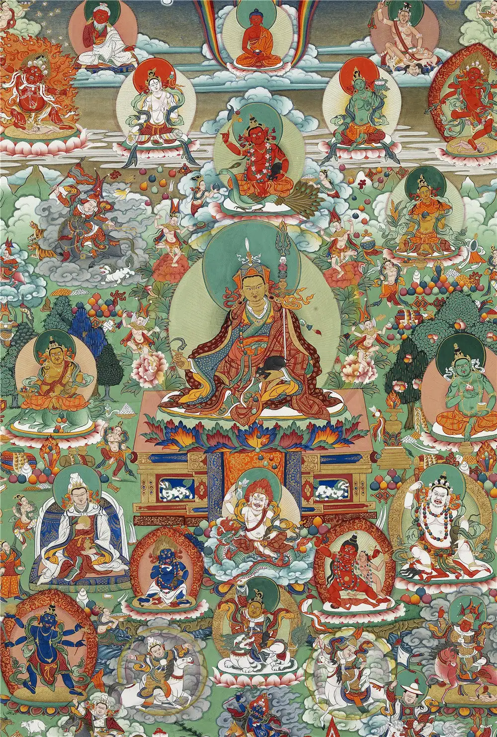 Padmasambhava - Guru Rinpoche Thangka, Ganganra Buddista Tibetano Thangka Art, Giclée Stampato E Incorniciato A Mano, 47 "X 32"