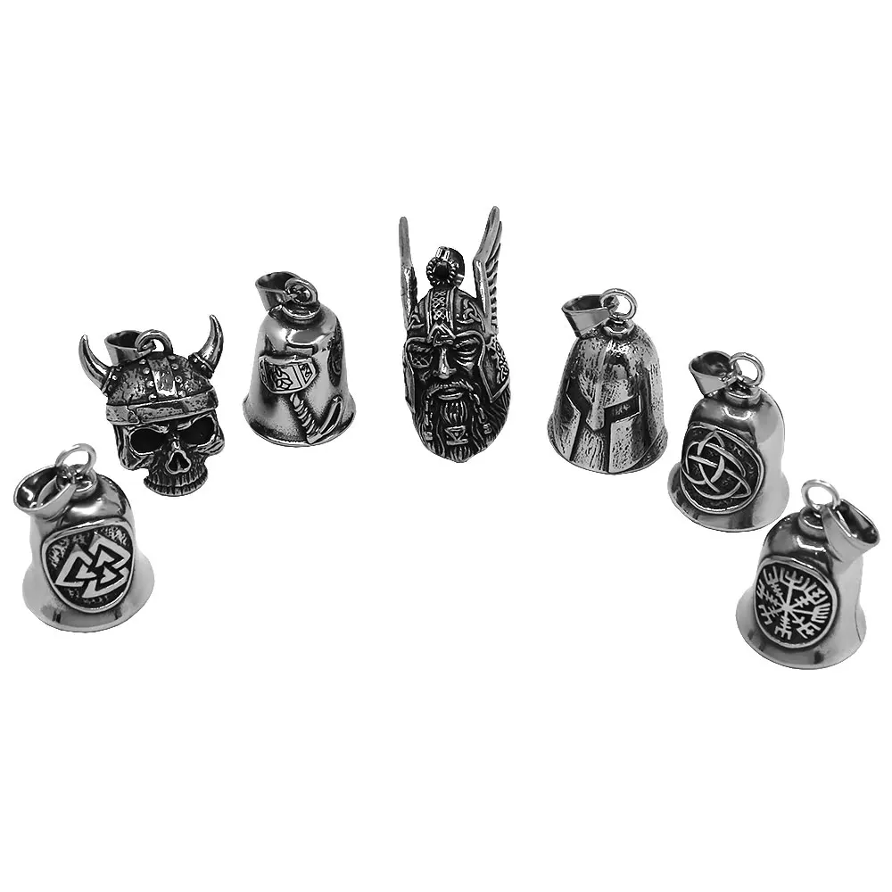 Norse Viking Warrior Spartacus Helmet Bell Pendant Croce In Acciaio Inossidabile Jesus Rose Lady Rider Peace Eagle Biker Bell Gift