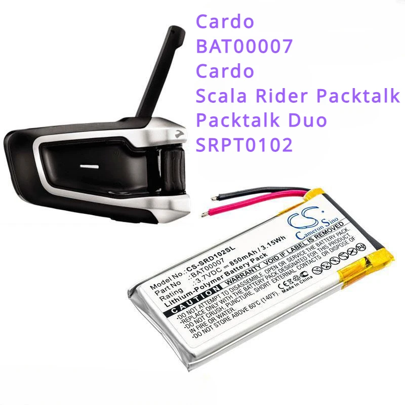Batteria Per Cuffie Wireless Cs 850Mah Per Carro Scala Rider Packtalk, Packtalk Duo, Srpt0102