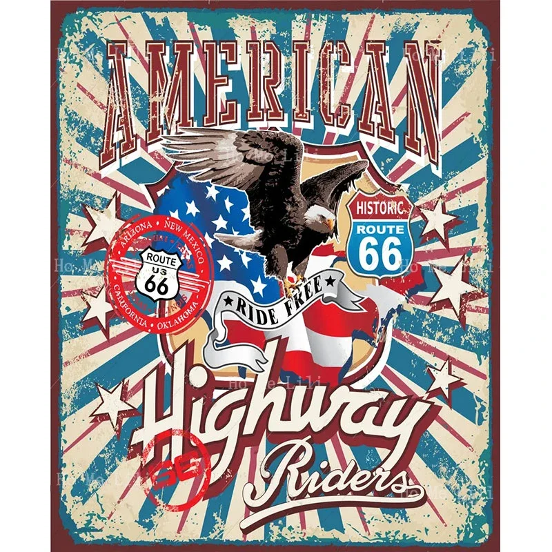 Eagle American Flag Rider Crack Autostrade 66 Mother Road Canvas Wall Art By Ho Me Lili Per La Decorazione Dell'Ufficio Del Soggiorno