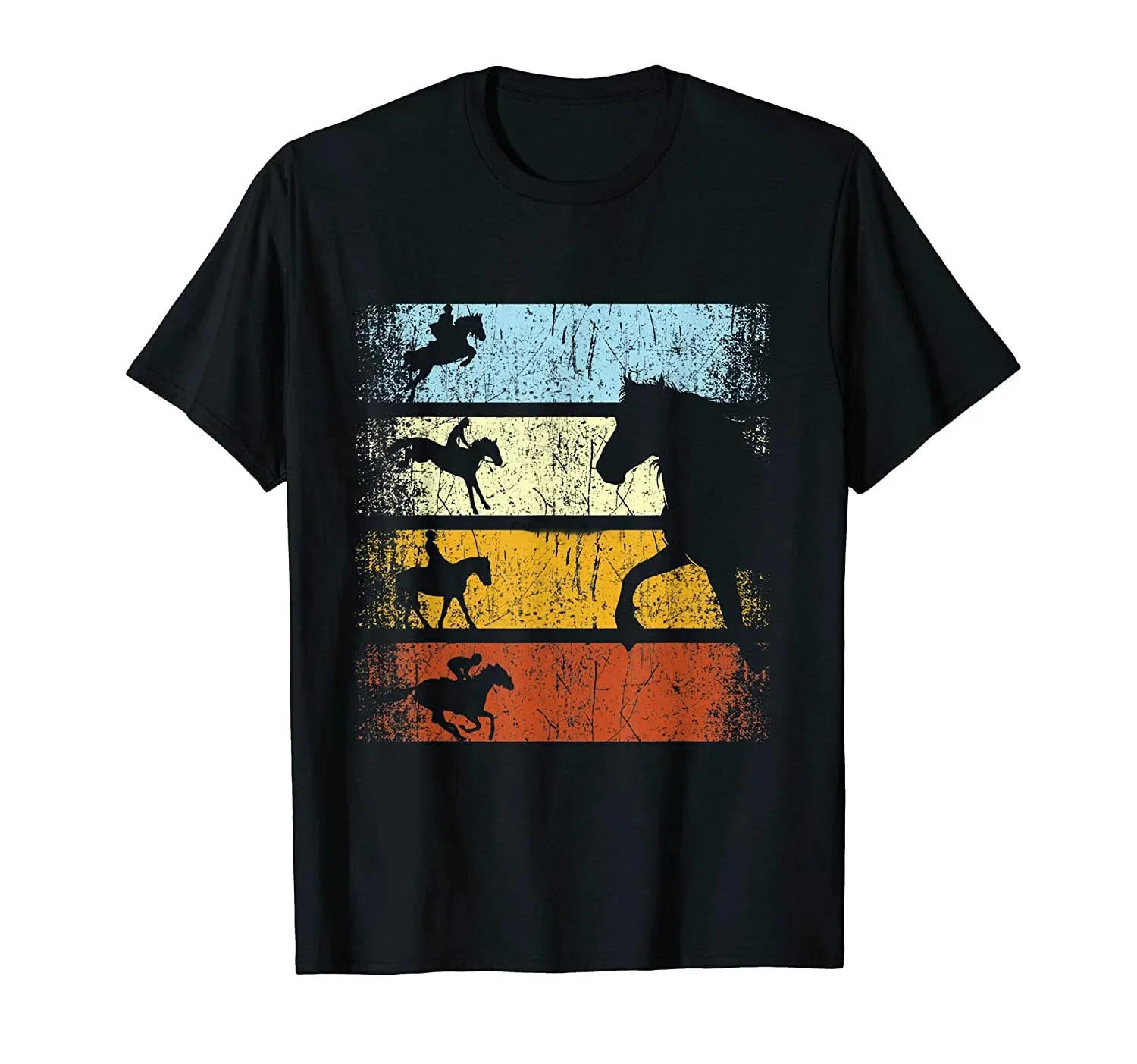 Retro Vintage Horses Rider Horse Riding Horse T-Shirt Uomo Cotton Tshirt Tees Top Haraguku Streetwear