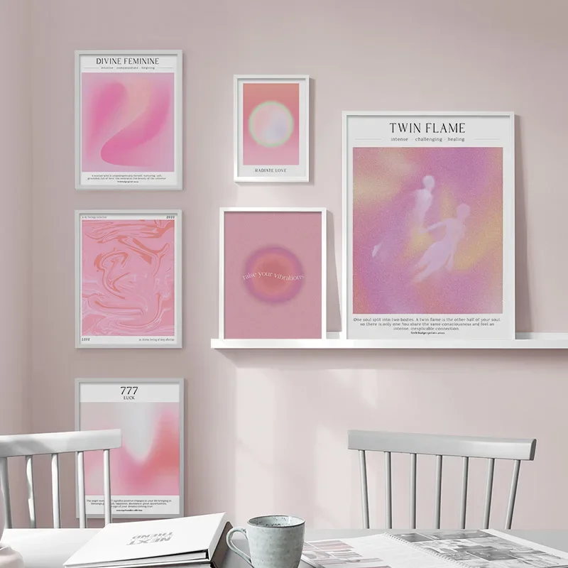 Pink Y2K 777 Aura Gradient Spiritual Poster Angelo Numero Affermazione Gradiente Wall Art Canvas Painting Picture Living Room Decor