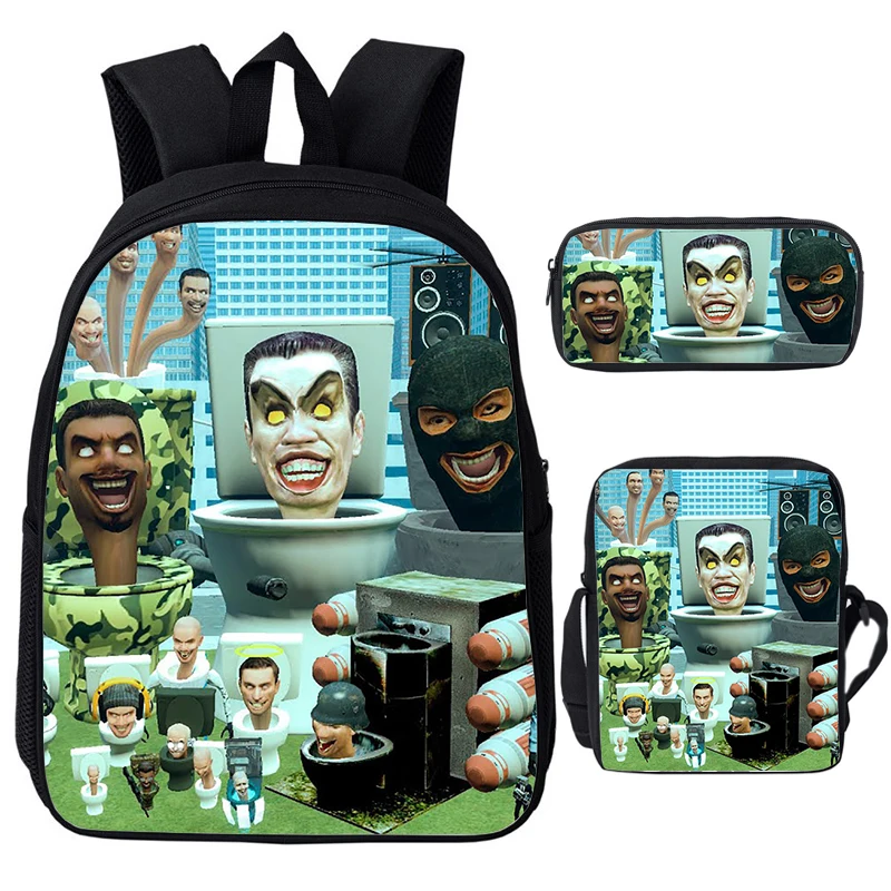 Gioco Skibidi Toilet Backpack Borsa A Tracolla 3 Pezzi Set Ragazzi Ragazze Zaino Scuola Bookbags Bambini Skibidi Toilet Pencil Bag Zaino