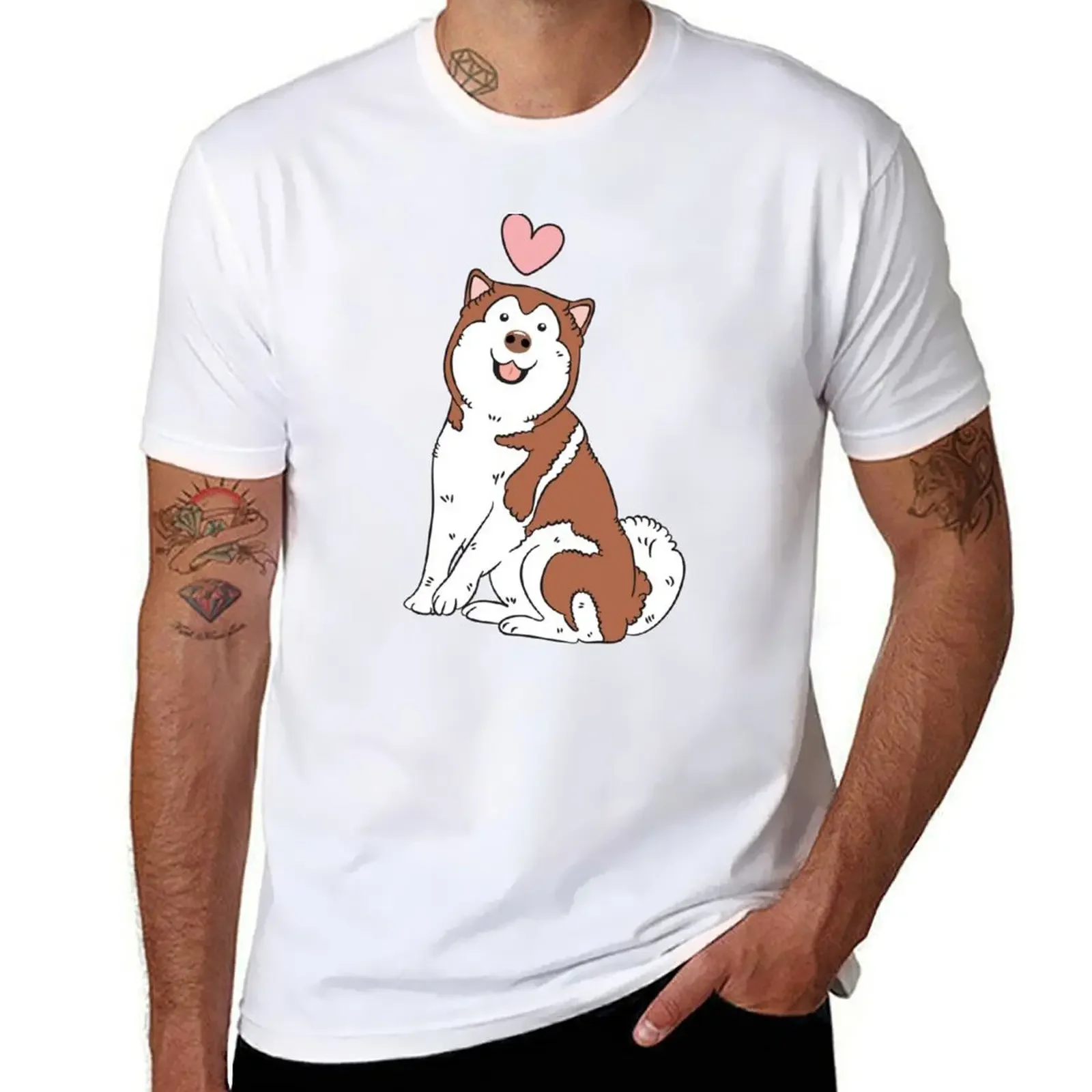 Love Red And White Alaskan Malamute T-Shirt Animal Prinfor Boys Customs Progetta La Tua T-Shirt Moda Coreana Da Uomo