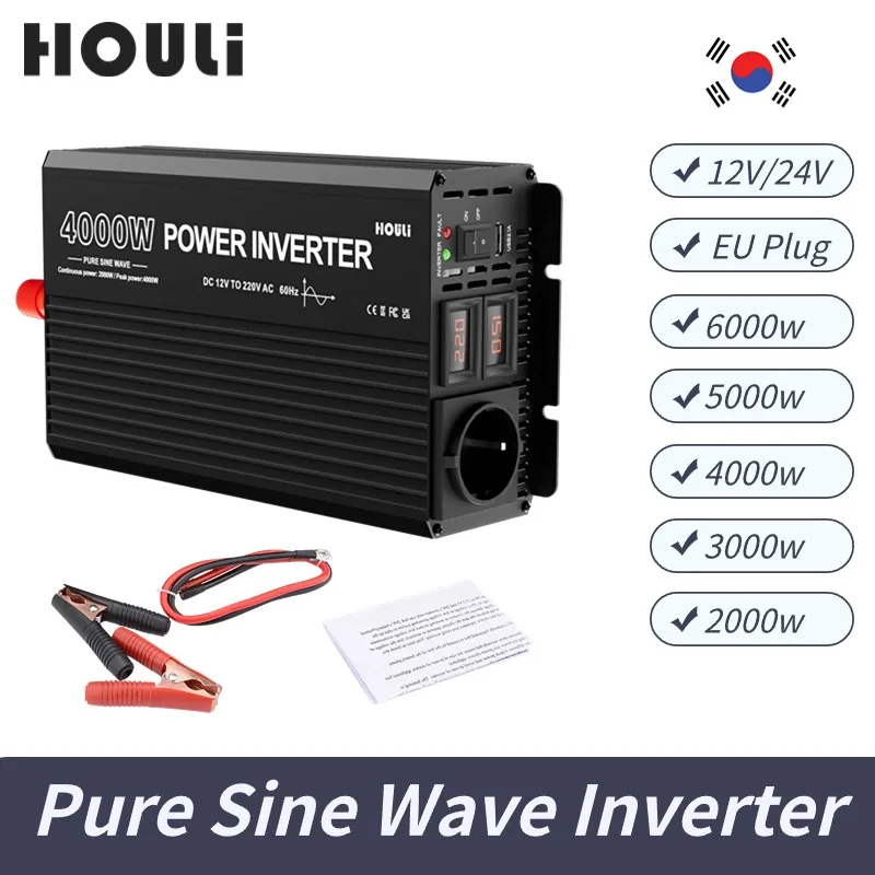 Houli Inversor Onda Pura 12V 220V Inverter Onda Pura 4000 Watt Inverter Solare Da 24V A 12 12V A 220V Inverter Sinusoidale Pura