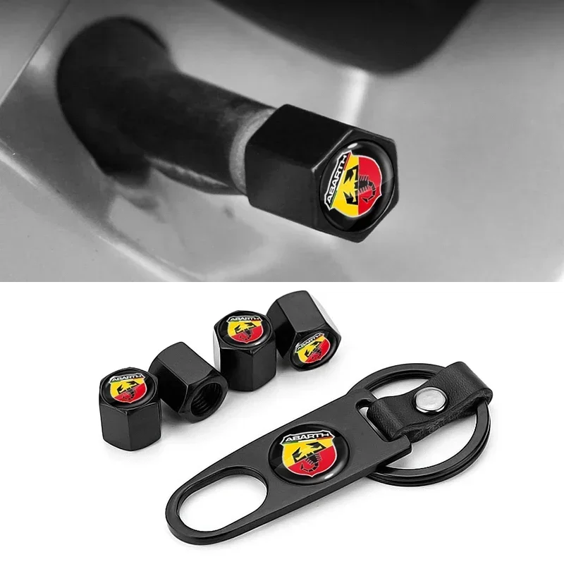Car Logo Auto Wheel Tire Valve Cap Cover Con Portachiavi Per Abarth Fiat 500 Punto Stilo Bravo Ducato Freemont 124 600 Panda Siena