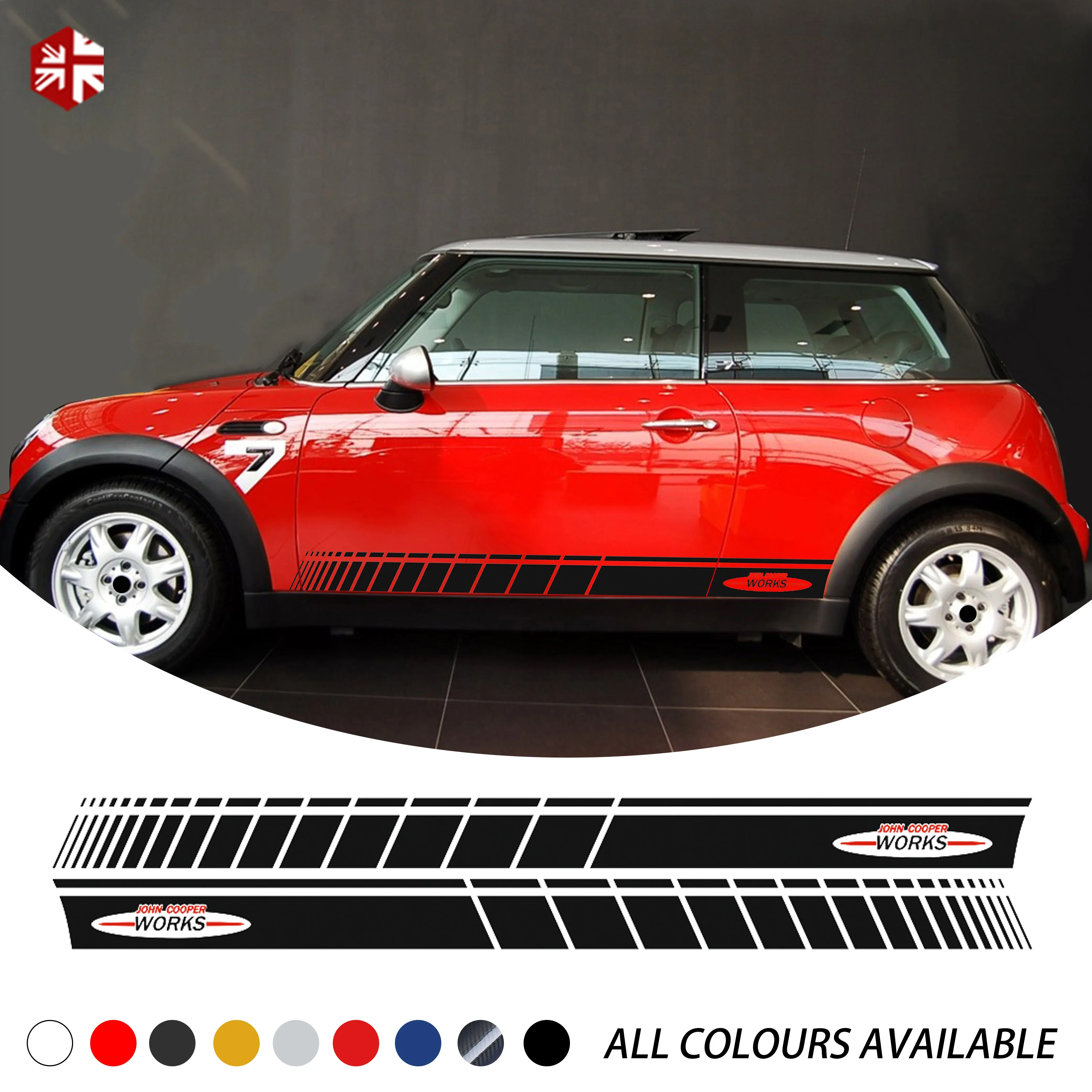 2 Pcs Car Door Side Stripes Sticker John Cooper Works Styling Body Decal Per Mini Cooper S R50 R52 R53 One Jcw Accessori