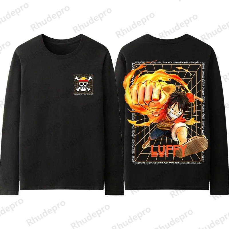 2024 One Piece Anime Co-Name T-Shirt Manica Lunga Uomo Primavera Autunno Rufy Soron White Beard Ace Clothes Boy T-Shirt Oversize