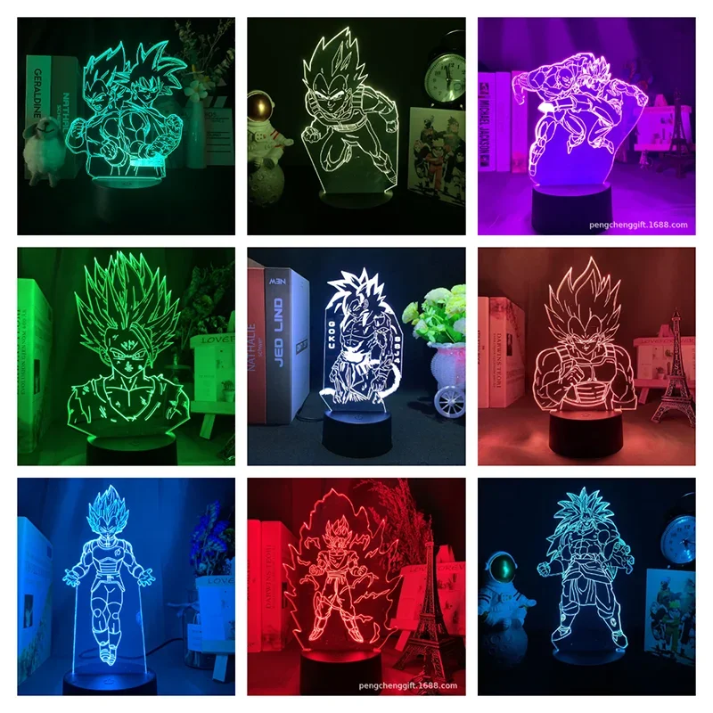Creative Dragon Ball Z Led Night Light Action Figure Toy Vegeta Super Saiyan 3D Lamp Anime Figure Goku 16 Colori Lampada Da Tavolo Regalo