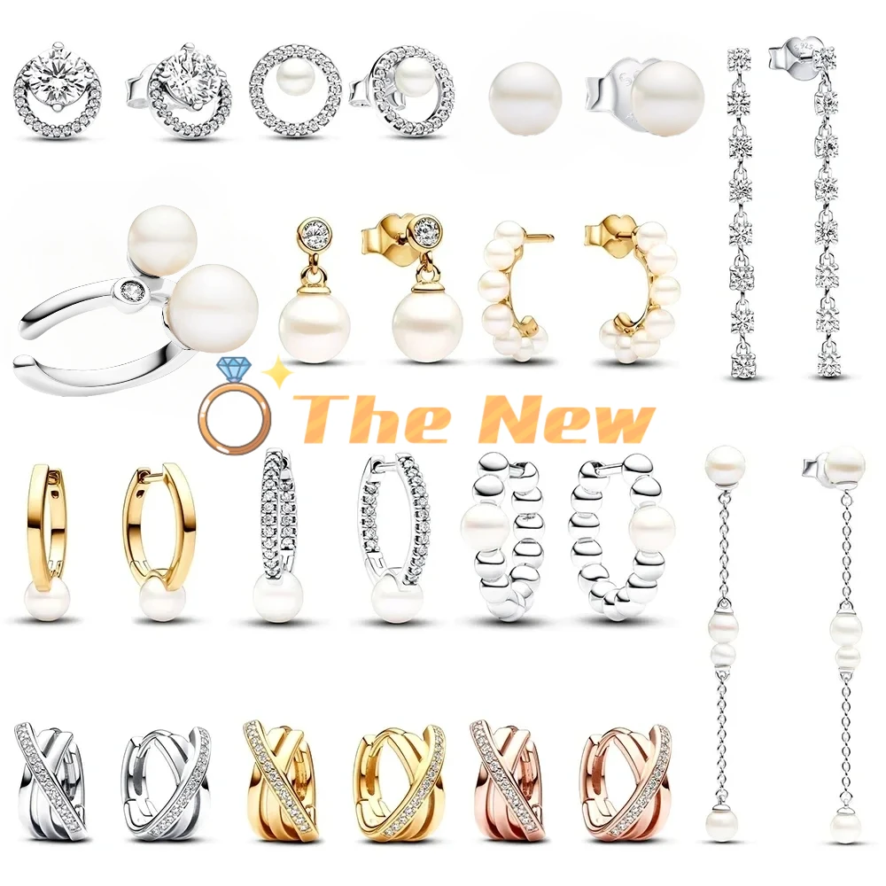 2024 New 925 Silver Pan Open Hoop Pearl Pave Halo Stud Orecchini Scintillanti Otto Pietre Orecchini Pendenti Regali Donna Consegna Gratuita