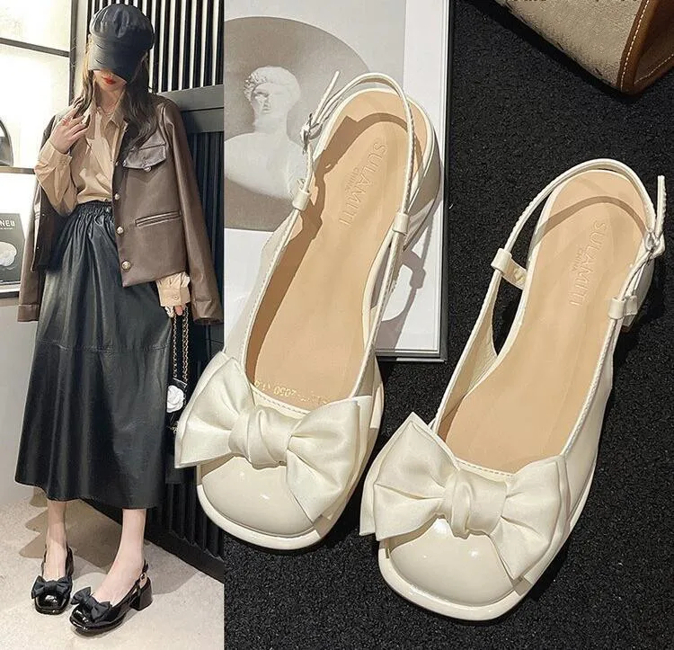 New Summer Brief Pumps Scarpe Con Fiocco Punta Tonda 2024 Platform Heels Chunky Sandali Da Donna Mary Jane Calzature 5Cm