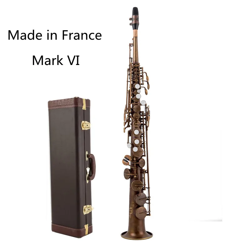 Marchio Di Alta Qualità Mfc Sassofono Soprano Mark Vi Simulazione Di Rame Antico B-Flat Soprano Sax Mark Vi Boccaglio Canne Collo