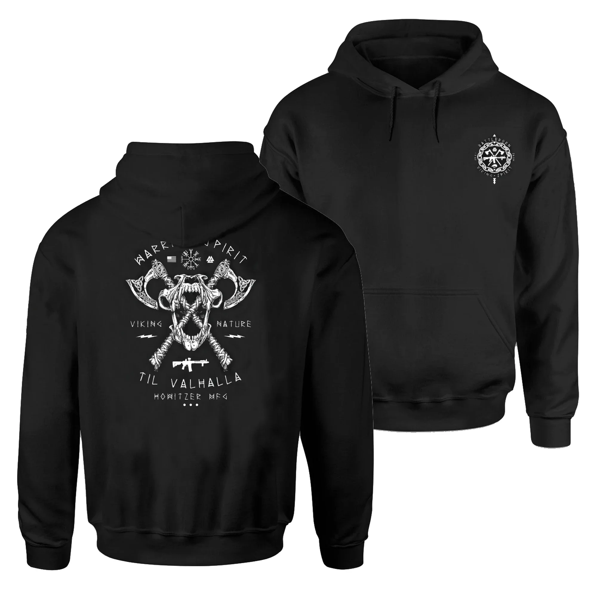 Til Valhalla. Nordic Warrior Spirit Battle Tribe Grunt Pullover Felpa Con Cappuccio 100% Cotone Casual Felpe Da Uomo Fashion Streetwear