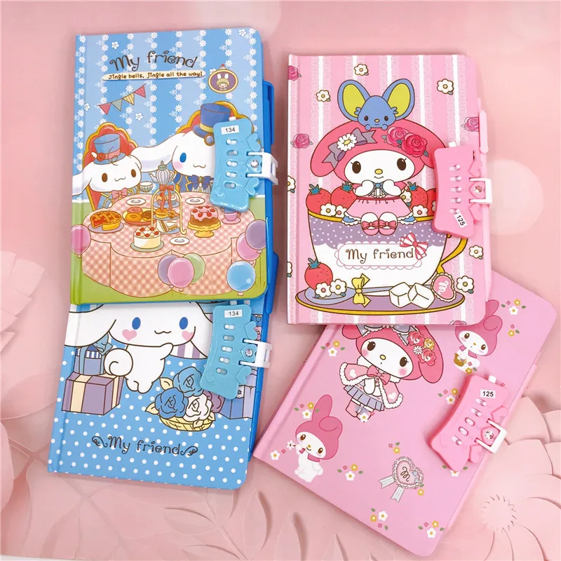 Kawaii Sanrio Cartoon Diary Book Cute Kuromi Cinnamoroll Password Diary Book Aggiungi Pen Secret Notepad Cancelleria Per Studenti Creativi