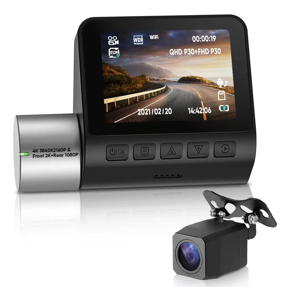 V50 Ultra Hd Dash Cam Dual Channel Car Dash Camera 4K Con Gps Wifi Visione Notturna Ad Alta Definizione A 170 °