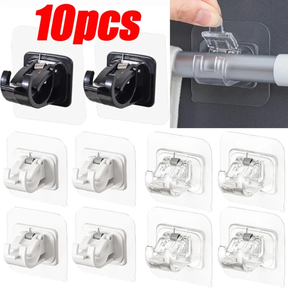 10/2Pcs Ganci Per Staffe Per Aste Per Tende Ganci Per Tende Autoadesivi Regolabili Senza Perforazione